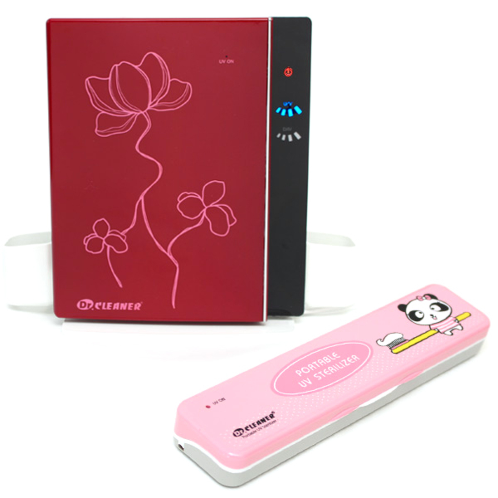 닥터크리너 가정용 스타일리쉬 칫솔살균기 BIO-105 와인 +휴대용 건전지 USB 충전 겸용 칫솔살균기 BIO-301, 가정용(BIO-105), 휴대용(BIO-301), 핑크팬더 